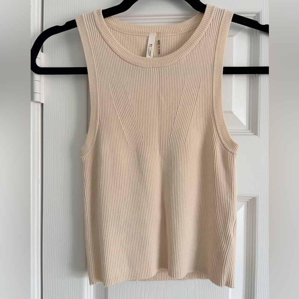 BE COOL Ribbed Knit Tank Top - Beige